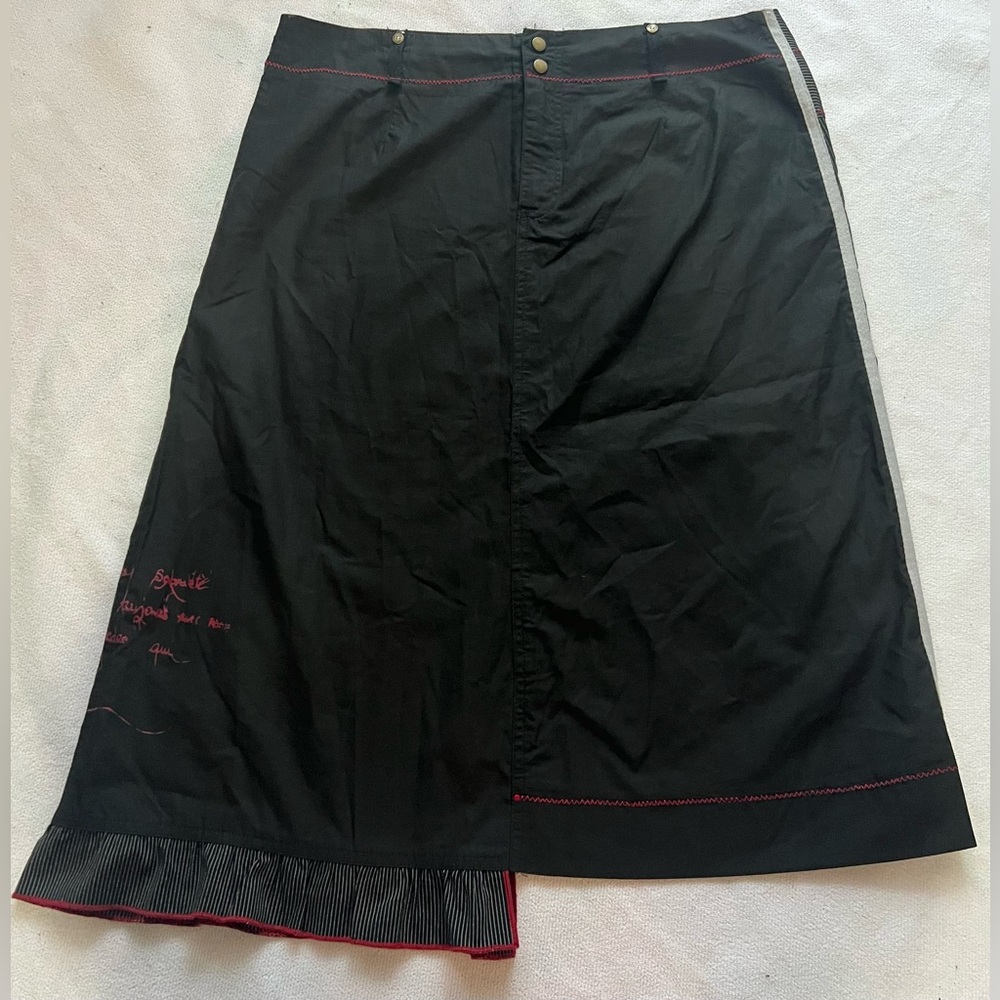 Black A-Line Skirt with Pink Stitching and Ruffle Detail